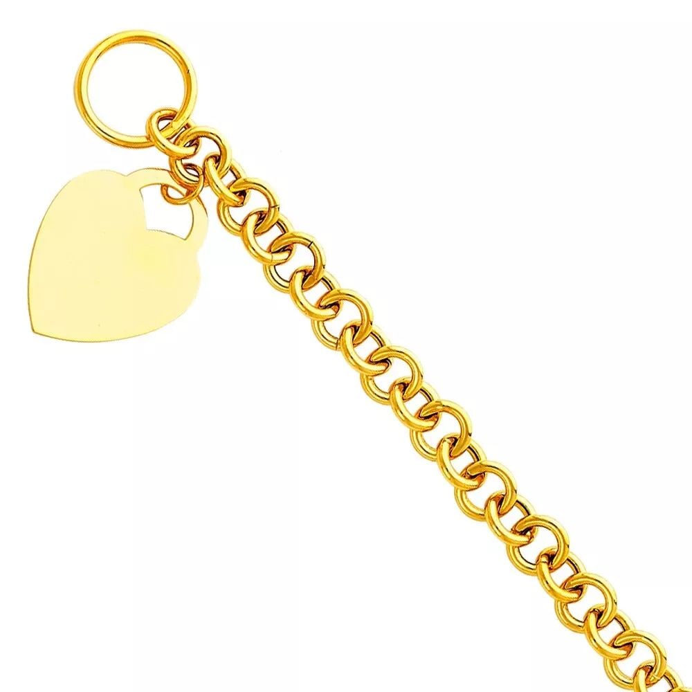 NEW 14K YELLOW GOLD LIGHT HOLLOW BRACELET WITH HEART PENDANT: NEW 14K YELLOW GOLD LIGHT HOLLOW BRACELET WITH HEART PENDANT 14K YELLOW GOLD NEW LIGHT HOLLOW BRACELET WITH HEART PENDANT WEIGHT: 9.1g LENGTH: 7.5in
