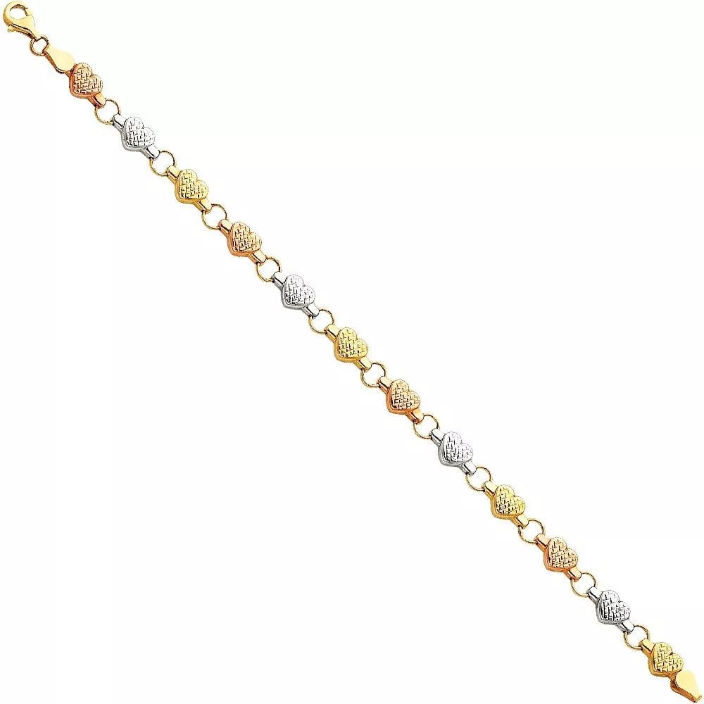 NEW 14K TRI COLOR GOLD LIGHT STAMPATO BRACELET: NEW 14K TRI COLOR GOLD LIGHT STAMPATO BRACELET 14K TRI COLOR GOLD NEW LIGHT STAMPATO BRACELET WEIGHT: 3.7g LENGTH: 7.25in