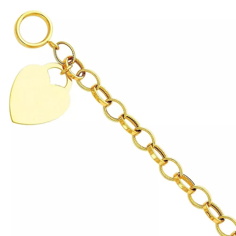 NEW 14K YELLOW GOLD LIGHT HOLLOW BRACELET WITH HEART PENDANT (1 of 2)