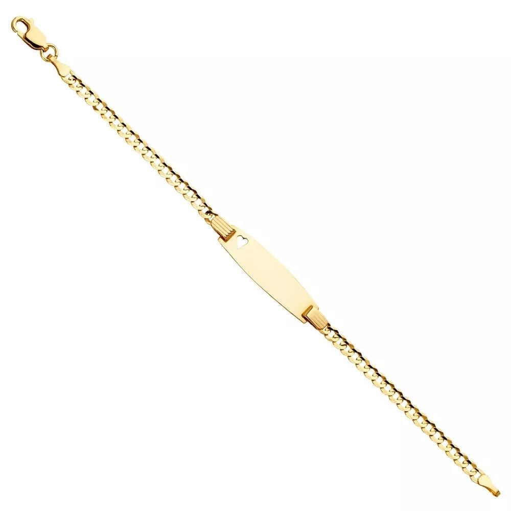 NEW 14K YELLOW GOLD 080 CUBAN BABY OVAL ID WITH HEART BRACELET: NEW 14K YELLOW GOLD 080 CUBAN BABY OVAL ID WITH HEART BRACELET 14K YELLOW GOLD NEW 080 CUBAN BABY OVAL ID WITH HEART BRACELET WEIGHT: 2.9g LENGTH: 6in