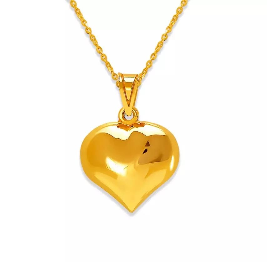 NEW 14K YELLOW GOLD HELLOW HEART PUFF PENDANT 17MM: NEW 14K YELLOW GOLD HELLOW HEART PUFF PENDANT 17MM 14K Yellow Gold Approx. 17x17mm High Polished Hollow Chains Sold Separately Weight: 1.4 Grams