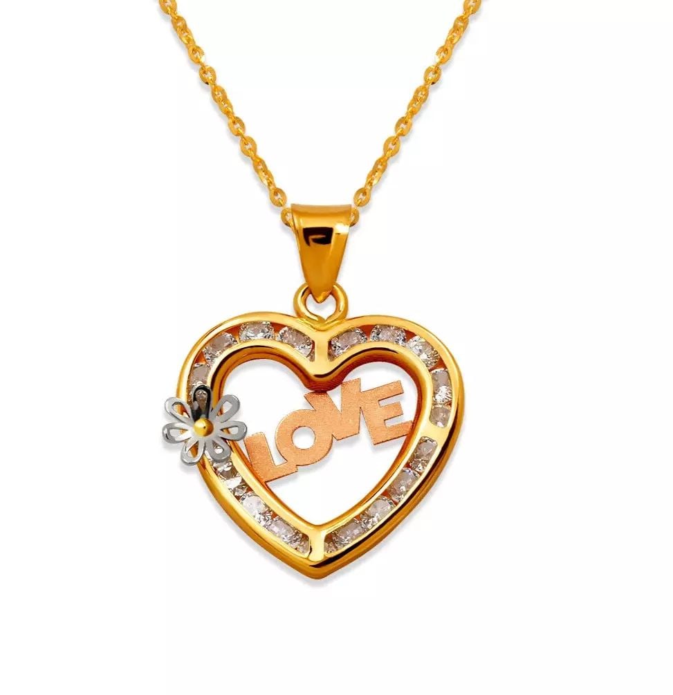 NEW 14K TRICOLOR GOLD lLOVE HEART CZ PENDANT: NEW 14K TRICOLOR GOLD lLOVE HEART CZ PENDANT 14K Tricolor Gold Approx. 17x16mm Cubic Zirconia Chains Sold Separately Weight: 1.0 Grams