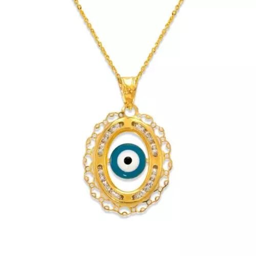NEW 14K YELLOW GOLD EVIL EYE ENAMEL CZ PENDANT: NEW 14K YELLOW GOLD EVIL EYE ENAMEL CZ PENDANT 14K Yellow Gold Approx. 13x22mm Cubic Zirconia Chains Sold Separately Weight: 1.2 Grams