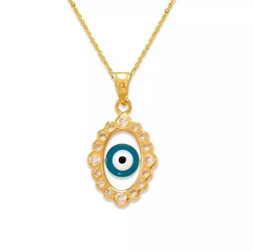 NEW 14K YELLOW GOLD EVIL EYE ENAMEL CZ PENDANT: NEW 14K YELLOW GOLD EVIL EYE ENAMEL CZ PENDANT 14K Yellow Gold Approx. 12x16mm Cubic Zirconia Chains Sold Separately Weight: 0.8 Grams