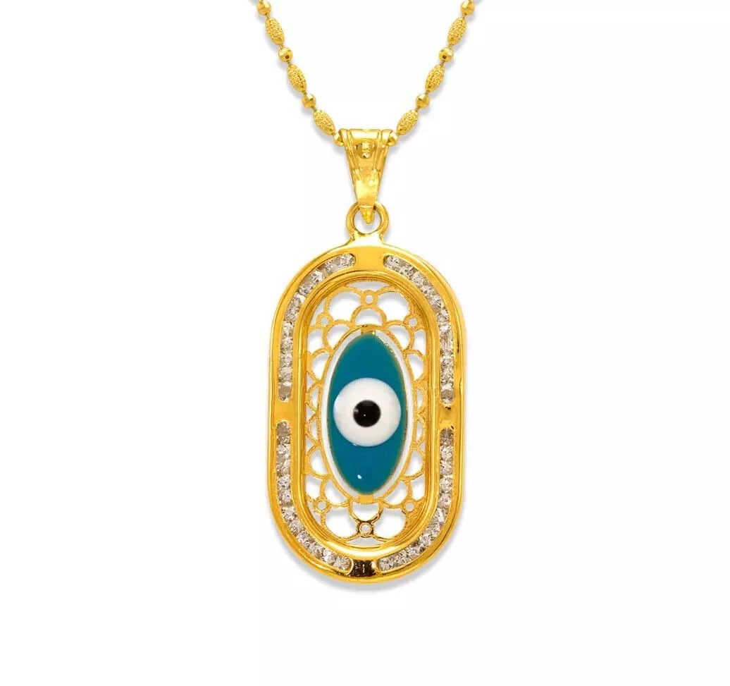 NEW 14K YELLOW GOLD EVIL EYE ENAMEL CZ PENDANT (1 of 2)