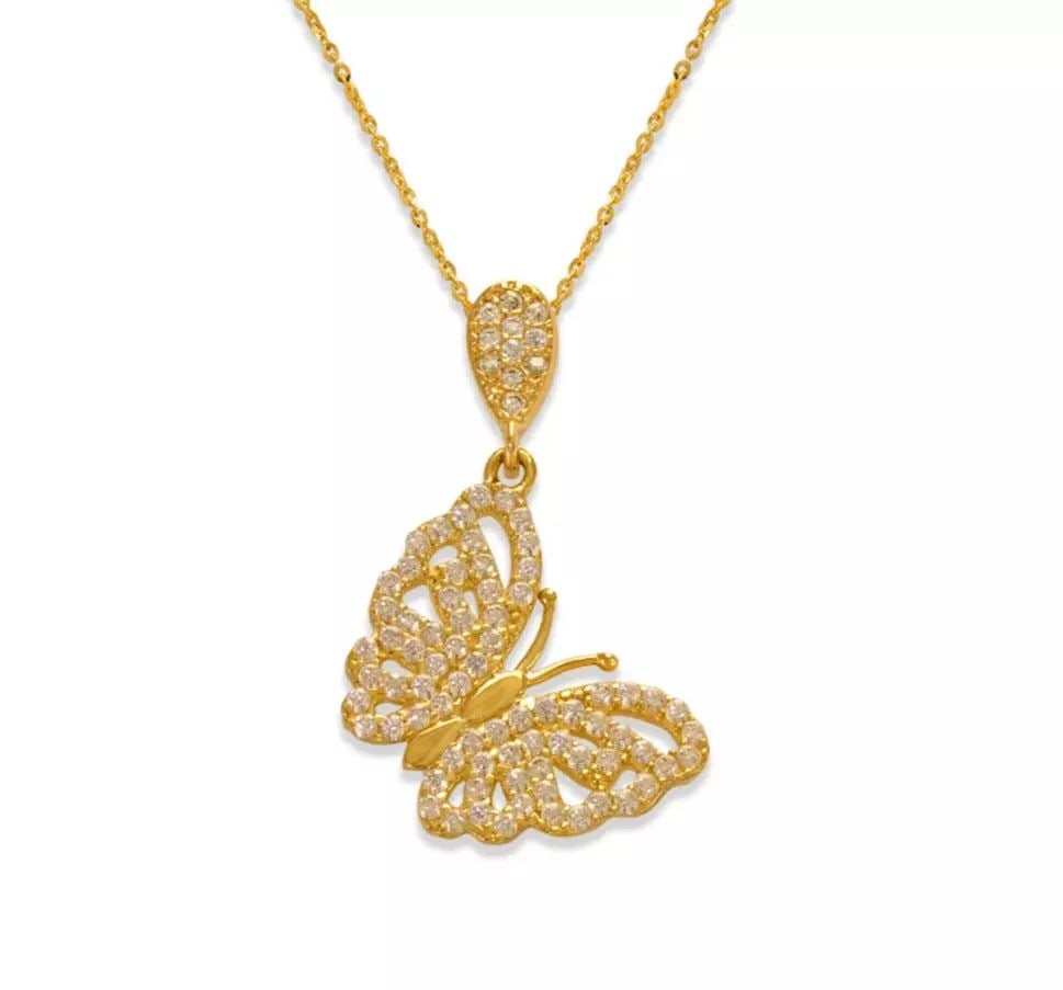 NEW 14K YELLOW GOLD FANCY BUTTERFLY CZ PENDANT (1 of 2)