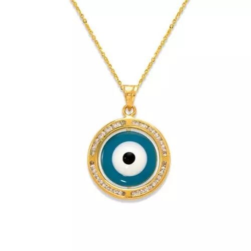 NEW 14K YELLOW GOLD MINI EVIL EYE CZ PENDANT (1 of 2)