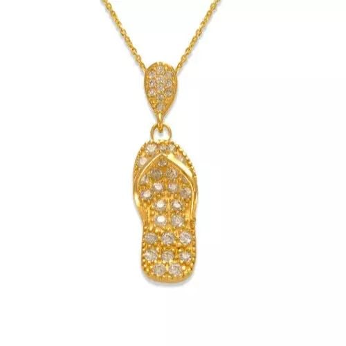 NEW 14K YELLOW GOLD FANCY SANDAL CZ PENDANT: NEW 14K YELLOW GOLD FANCY SANDAL CZ PENDANT 14K Yellow Gold Approx. 8x21mm High Polished/Cubic Zirconia Chains Sold Separately Weight: 2.0 Grams