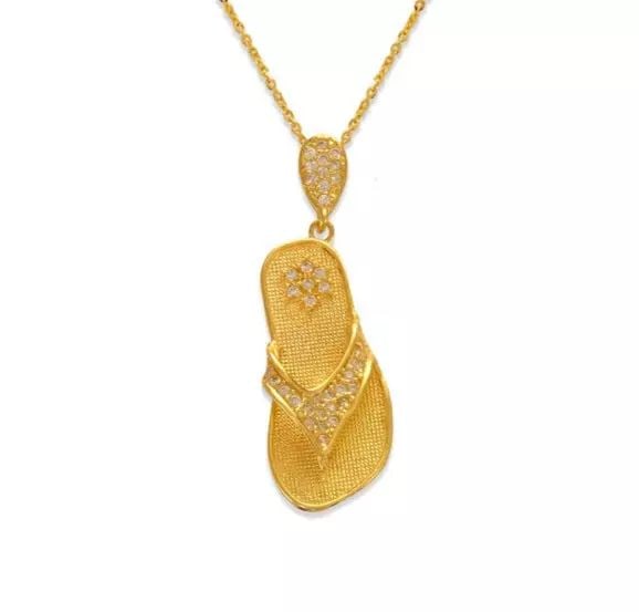 NEW 14K YELLOW GOLD FANCY SANDAL CZ PENDANT (1 of 2)