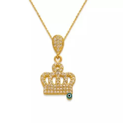 NEW 14K YELLOW GOLD FANCY CROWN WITH EYE CZ PENDANT: NEW 14K YELLOW GOLD FANCY HEART CZ PENDANT 14K Yellow Gold Approx. 12.5x14mm High Polished/Cubic Zirconia Chains Sold Separately Weight: 1.8 Grams