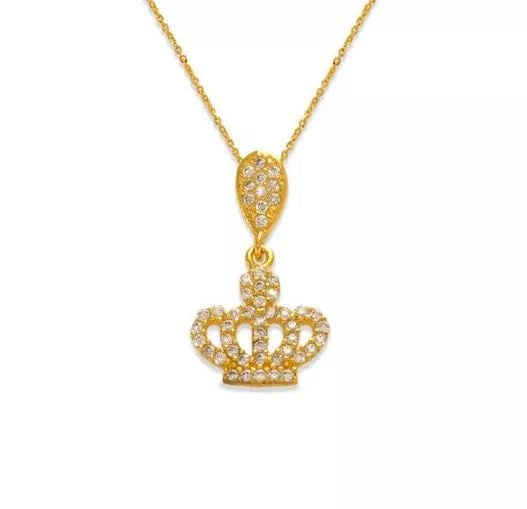 NEW 14K YELLOW GOLD FANCY CROWN CZ PENDANT (1 of 2)
