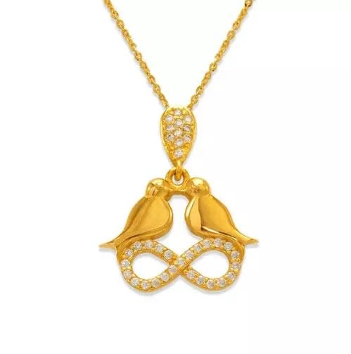 NEW 14K YELLOW GOLD FANCY INFINITE DOVES CZ PENDANT (1 of 2)