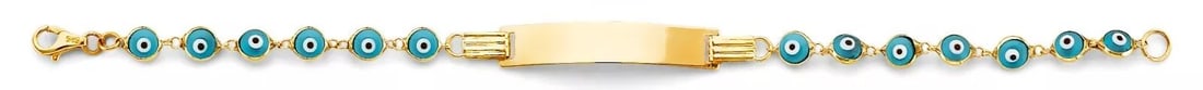 NEW 14K YELLOW GOLD BLUE EVIL EYE BABY ID BRACELET: NEW 14K YELLOW BLUE EVIL EYE BABY ID BRACELET 14K YELLOW GOLD NEW BLUE EVIL EYE BABY ID BRACELET WEIGHT: 2.5g