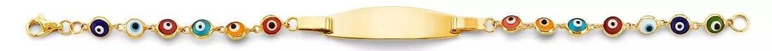 NEW 14K YELLOW GOLD MIXED COLOR EVIL EYE BABY ID BRACELET: NEW 14K YELLOW MIXED COLOR EVIL EYE BABY ID BRACELET 14K YELLOW GOLD NEW MIXED COLOR EVIL EYE BABY ID BRACELET WEIGHT: 2.7g