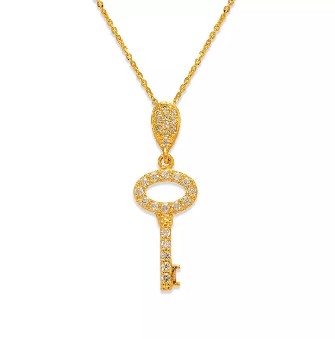 NEW 14K YELLOW GOLD FANCY KEY CZ PENDANT (1 of 2)