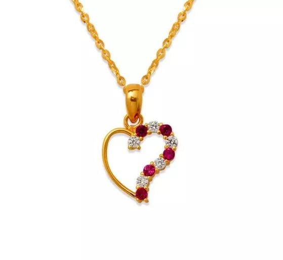 NEW 14K YELLOW GOLD HEART RED CZ PENDANT (1 of 2)