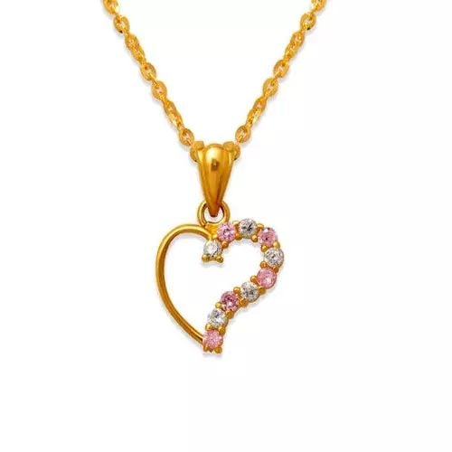 NEW 14K YELLOW GOLD HEART PINK CZ PENDANT (1 of 2)