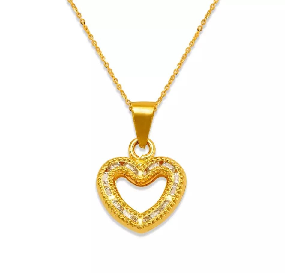 NEW 14K YELLOW GOLD HEART CZ PENDANT (1 of 2)