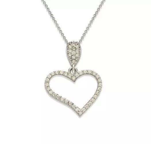 NEW 14K WHITE GOLD FANCY HEART CZ PENDANT: NEW 14K WHITE GOLD FANCY HEART CZ PENDANT 14K White Gold Approx. 16x13mm High Polished/Cubic Zirconia Available in Rose and Yellow Gold Chains Sold Separately Weight: 0.9 Grams