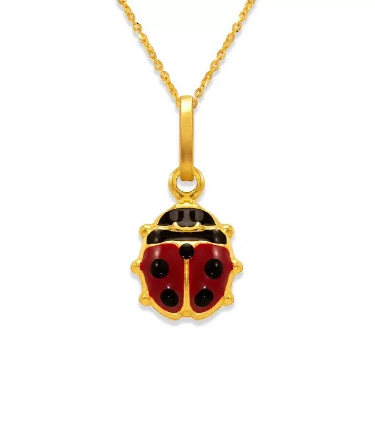 NEW 14K YELLOW GOLD 10MM LADYBUG ENAMEL CHARM PENDANT (1 of 2)