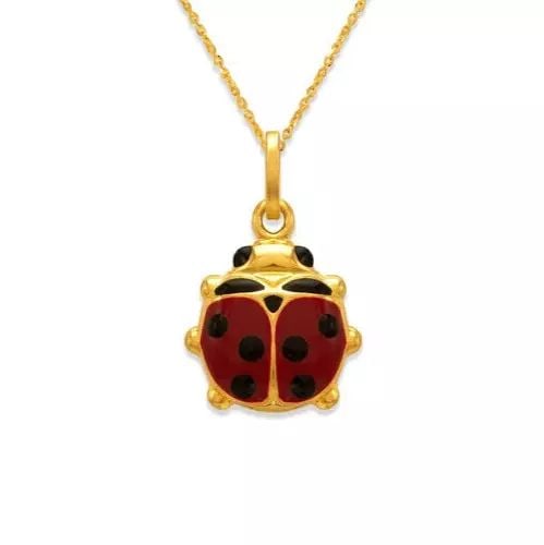 NEW 14K YELLOW GOLD 13MM LADYBUG ENAMEL CHARM PENDANT (1 of 2)