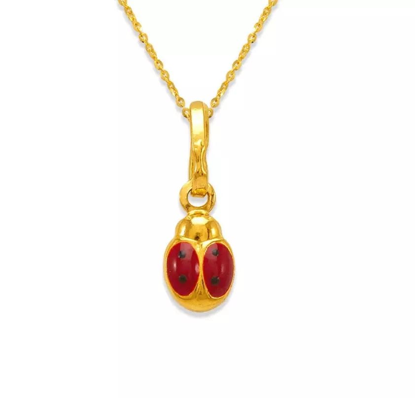 NEW 14K YELLOW GOLD LADYBUG ENAMEL CHARM PENDANT (1 of 2)