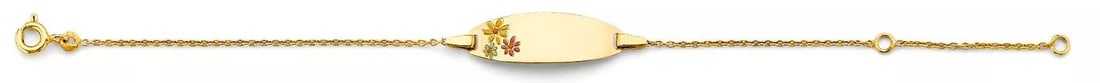 NEW 14K YELLOW GOLD FLOWER BABY ID BRACELET: NEW 14K YELLOW FLOWER BABY ID BRACELET 14K YELLOW GOLD NEW FLOWER BABY ID BRACELET WEIGHT: 1.5g LENGTH: 6in