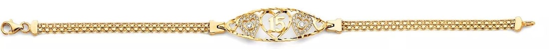 NEW 14K GOLD 2T CZ 15 YEARS ID BRACELET: NEW 14K 2T CZ 15 YEARS ID BRACELET 14K YELLOW GOLD NEW 2T CZ 15 YEARS ID BRACELET WEIGHT: 5.6 g