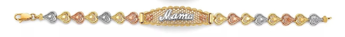 NEW 14K TRI COLOR GOLD MAMA ID BRACELET: NEW 14K TRI COLOR MAMA ID BRACELET 14K TRI-COLOR GOLD NEW TRI COLOR MAMA ID BRACELET WEIGHT: 7.9 g