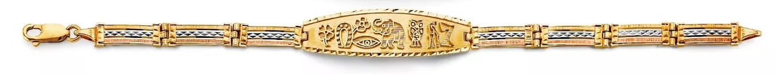 NEW 14K TRI COLOR GOLD LUCK YELLOW ID BRACELET: NEW 14K TRI COLOR LUCK TRI-COLOR ID BRACELET 14K TRI-COLOR GOLD NEW TRI COLOR LUCK TRI-COLOR ID BRACELET WEIGHT: 11.2 g