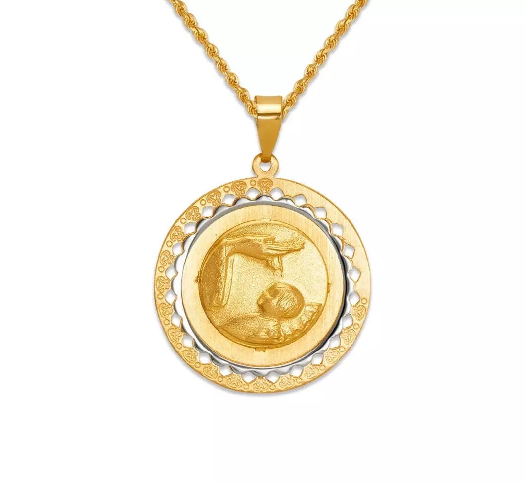 NEW 14K TWO TONE GOLD HIGH POLISHED BAPTISM PENDANT (1 of 2)