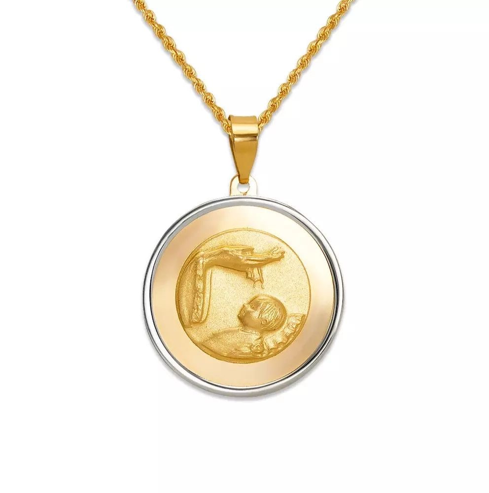 NEW 14K TWO TONE GOLD HIGH POLISHED BAPTISM PENDANT (1 of 2)