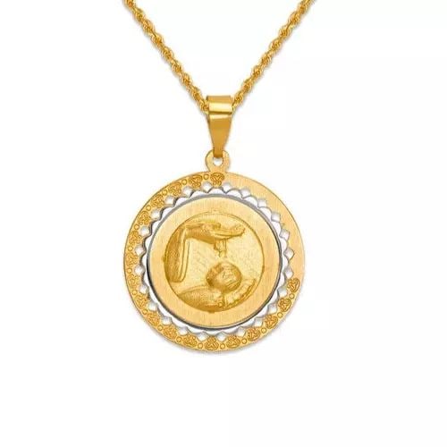 NEW 14K TWO TONE GOLD HIGH POLISHED BAPTISM PENDANT: NEW 14K TWO TONE GOLD HIGH POLISHED BAPTISM PENDANT 14K Two Tone Gold Approx. 18x18mm High Polished/Satin Finished Chains Sold Separately Weight: 1.4 Grams