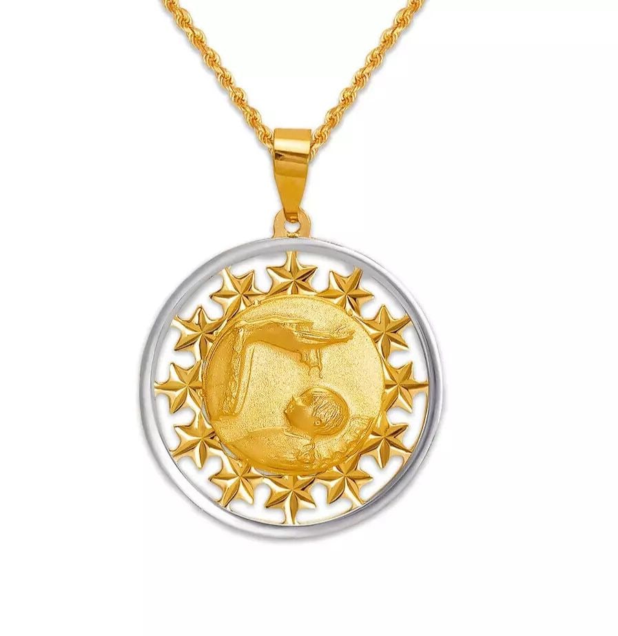 NEW 14K YELLOW/ WHITE GOLD BAPTISM PENDANT (1 of 2)