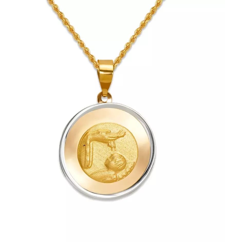 NEW 14K TWO TONE GOLD HIGH POLISHED BAPTISM PENDANT (1 of 2)