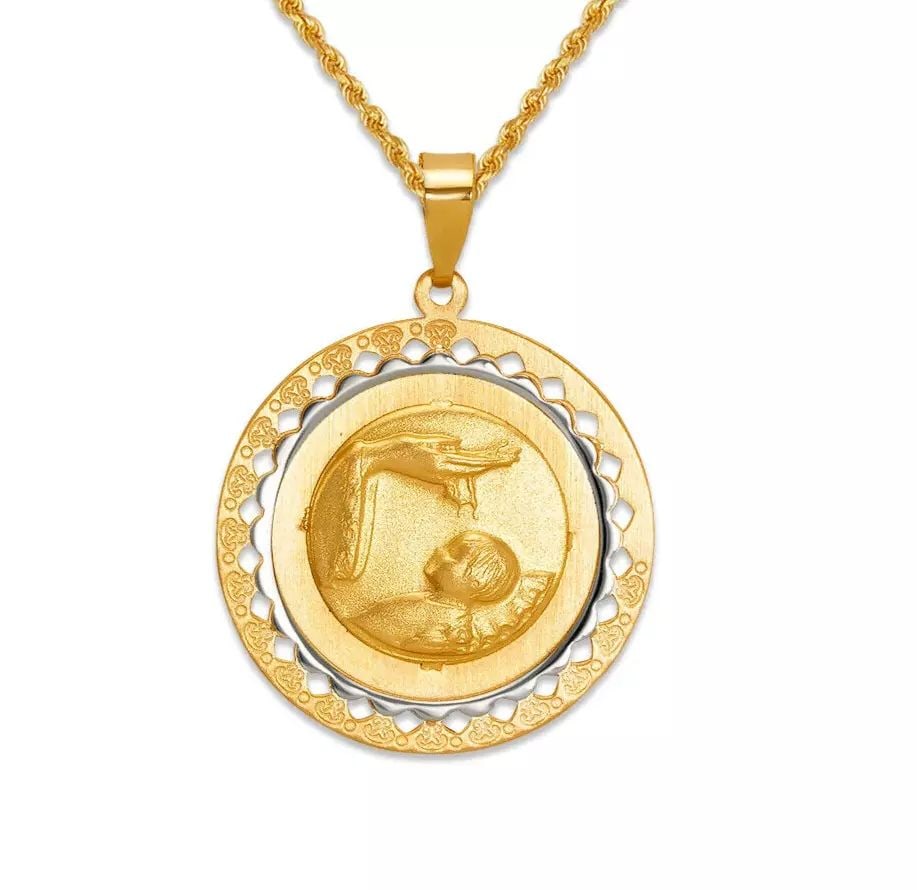 NEW 14K TWO TONE GOLD HIGH POLISHED BAPTISM PENDANT (1 of 2)