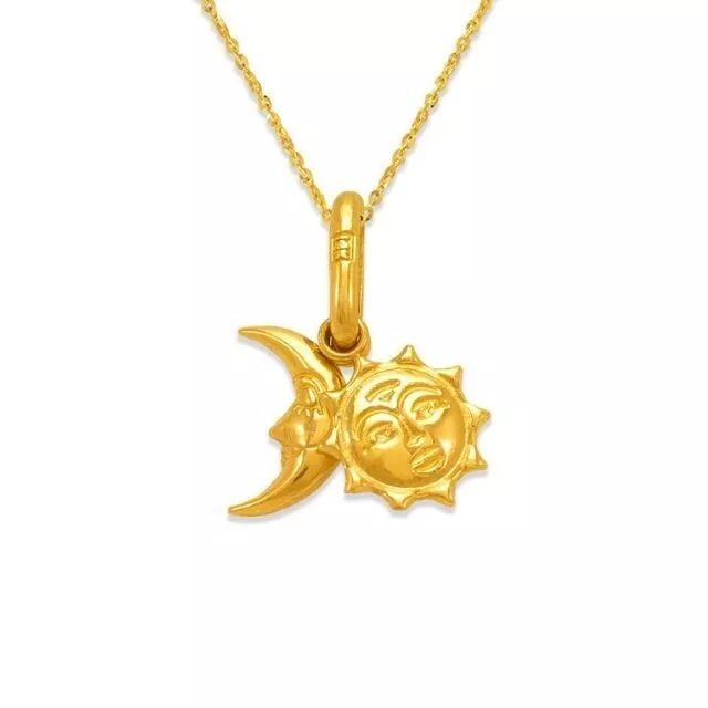 NEW 14K YELLOW GOLD SUN AND MOON PENDANT (1 of 2)