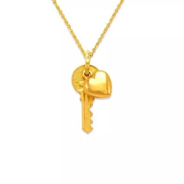 NEW 14K YELLOW GOLD LARGE HEART AND KEY CHARM PENDANT (1 of 2)