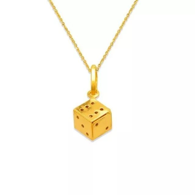 NEW 14K YELLOW GOLD 9MM DICE CHARM PENDANT (1 of 2)