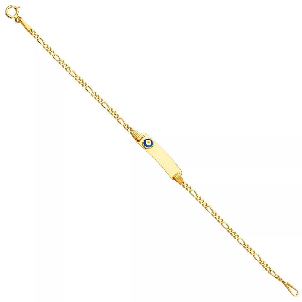 NEW 14K YELLOW BABY ID BRACELET WITH EVILEYE: NEW 14K YELLOW BABY ID BRACELET WITH EVILEYE 14K YELLOW GOLD NEW BABY ID BRACELET WITH EVILEYE WEIGHT: 1.8 g LENGTH: Length : 6in