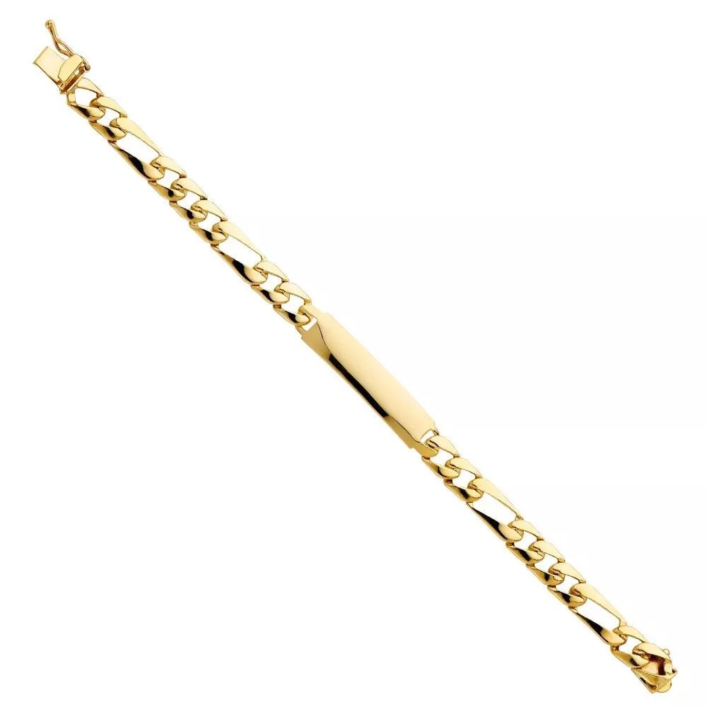 NEW 14K YELLOW STAMP FIGARO LINK BABY ID BRACELET: NEW 14K YELLOW STAMP FIGARO LINK BABY ID BRACELET 14K YELLOW GOLD NEW STAMP FIGARO LINK BABY ID BRACELET WEIGHT: 6.7g LENGTH: Length : 6in