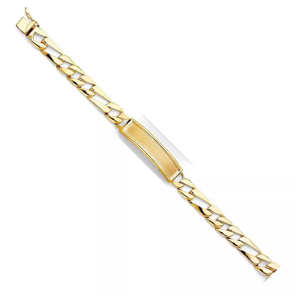 NEW 14K YELLOW STAMP FIGARO LINK FRAME ID BRACELET (1 of 2)