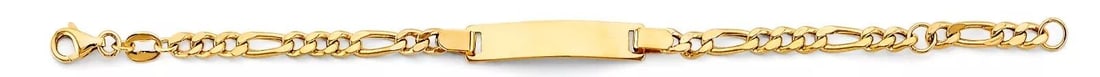 NEW 14K YELLOW HOLLOW FIGARO BABY ID BRACELET: NEW 14K YELLOW CUBAN ID BRACELET 14K YELLOW GOLD NEW HOLLOW FIGARO BABY ID BRACELET WEIGHT: 8.4g