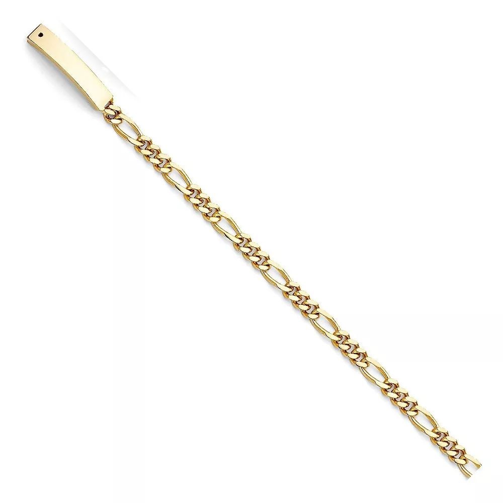NEW 14K YELLOW FIGARO LINK MIL ID BRACELET: NEW 14K YELLOW FIGARO LINK MIL ID BRACELET 14K YELLOW GOLD NEW FIGARO LINK MIL ID BRACELET WEIGHT: 13.9g