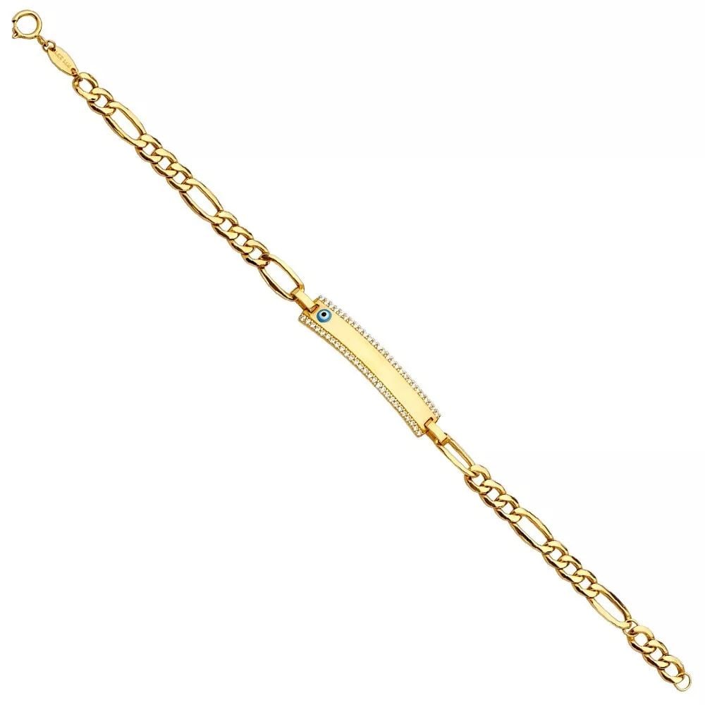 NEW 14K YELLOW BABY ID BRACELET WITH EVILEYE: NEW 14K YELLOW BABY ID BRACELET WITH EVILEYE 14K YELLOW GOLD NEW BABY ID BRACELET WITH EVILEYE WEIGHT: 2.4g LENGTH: Length : 6in