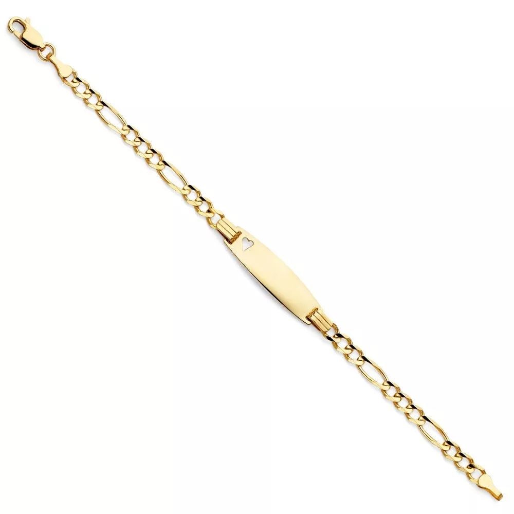 NEW 14K YELLOW FIGARO 3+1 100 OVAL BABY ID BRACELET: NEW 14K YELLOW FIGARO 3+1 100 OVAL BABY ID BRACELET 14K YELLOW GOLD NEW FIGARO 3+1 100 OVAL BABY ID BRACELET WEIGHT: 6.6 g LENGTH: Length : 6in
