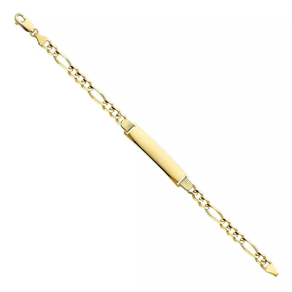 NEW 14K YELLOW FIGARO 3+1 150 ID BRACELET: NEW 14K YELLOW FIGARO 3+1 150 ID BRACELET 14K YELLOW GOLD NEW FIGARO 3+1 180 ID BRACELET WEIGHT: 12.3g LENGTH 8.5in