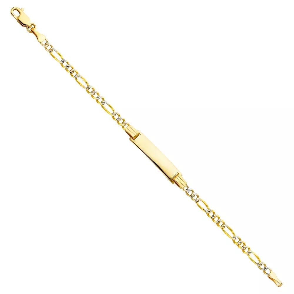 NEW 14K YELLOW 080 FIGARO 3+1 WP BABY ID BRACELET: NEW 14K YELLOW 080 FIGARO 3+1 WP BABY ID BRACELET 14K YELLOW GOLD NEW FIGARO 3+1 WP BABY ID BRACELET WEIGHT: 3.2g LENGTH 6in