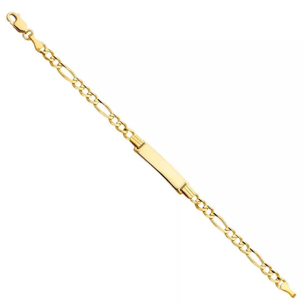 NEW 14K YELLOW 100 FIGARO 3+1 BABY ID BRACELET: NEW 14K YELLOW 100 FIGARO 3+1 BABY ID BRACELET 14K YELLOW GOLD NEW 100 FIGARO 3+1 BABY ID BRACELET WEIGHT: 3.9g LENGTH 6in