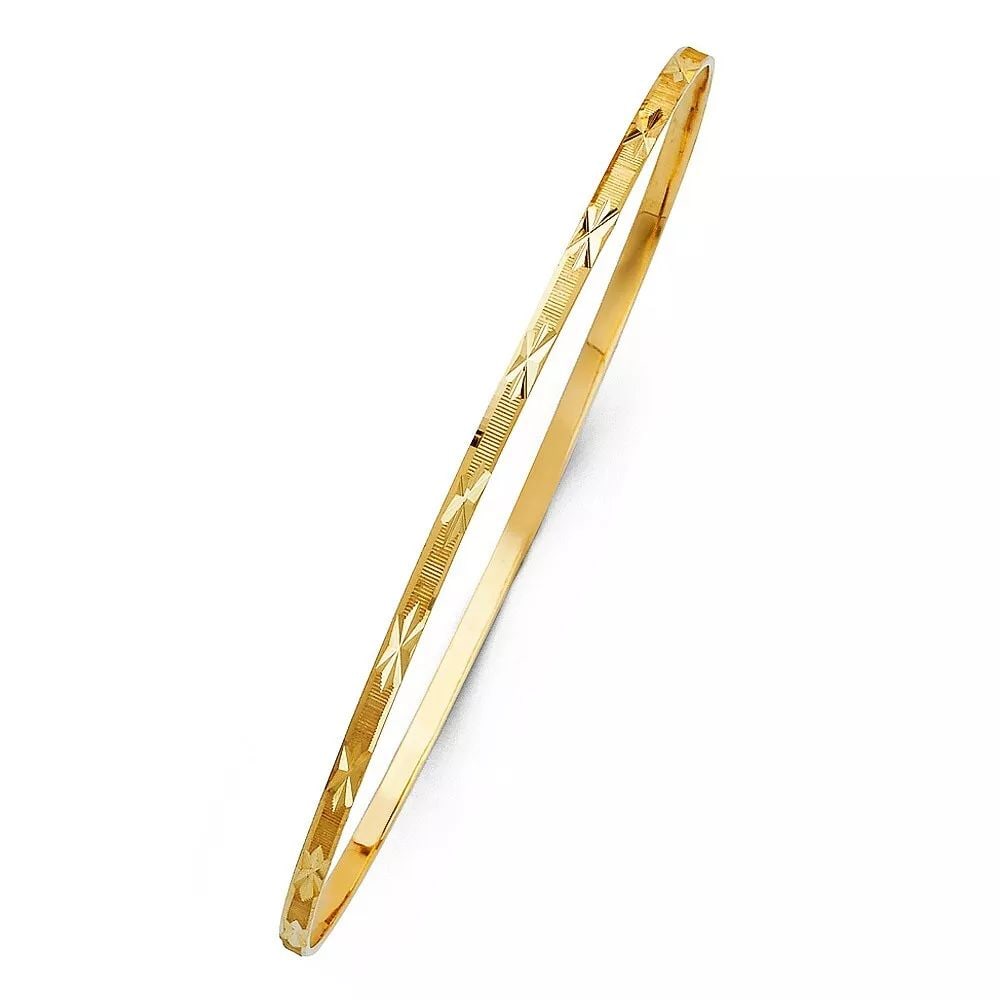 NEW 14K YELLOW 2mm GOLD SOLID BANGLE (1 of 2)